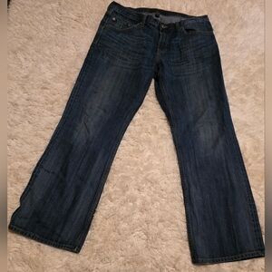 Banana Republics Darkwash Distressed Bootcut Men's Blue Jeans Sz. 35x30